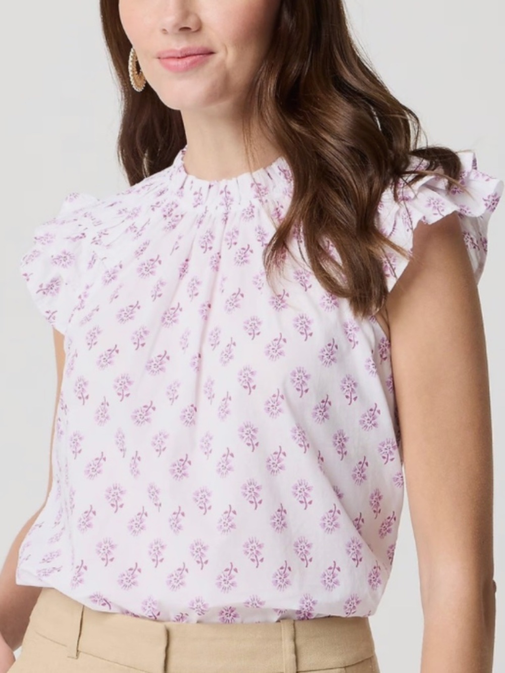 J Crew Factory Floral Flutter Sleeve Top, Size Medium